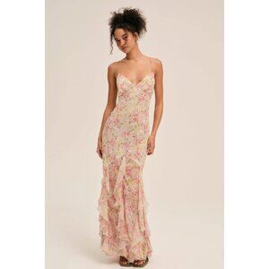 For Love And Lemons Floral Maxi Dress - Pink and Cream